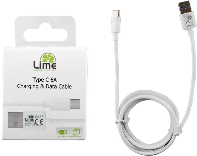 LIME TYPE C USB 6.0A ΦΟΡΤΙΣΗΣ-DATA 1m L01 WHITE