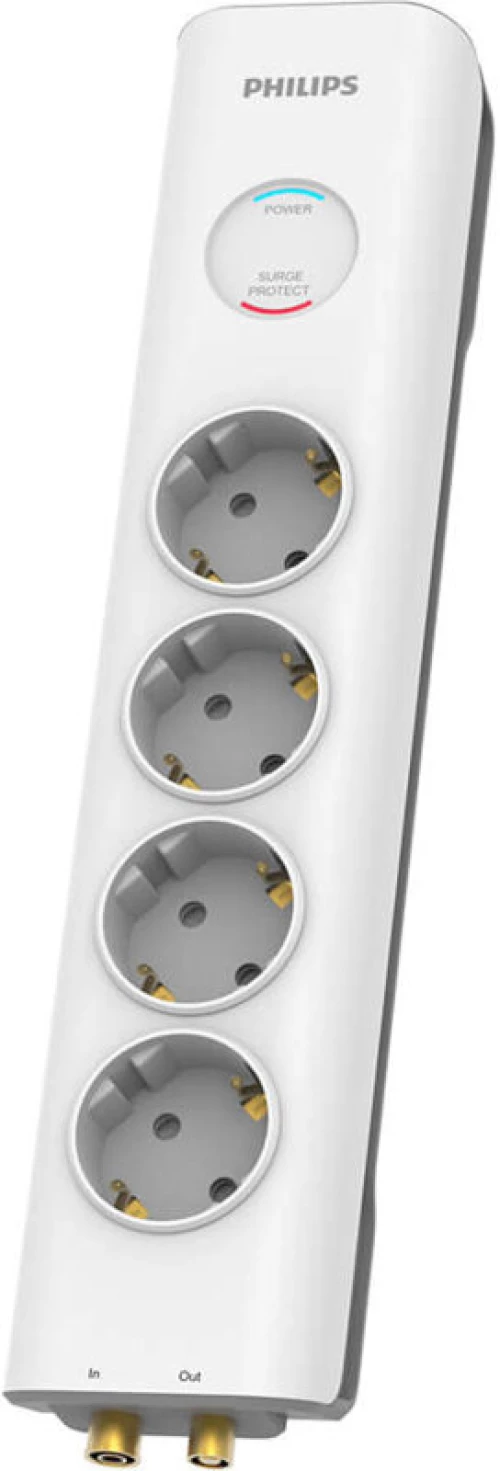 Philips SPN7041WA/GRS Πολύπριζο ασφαλείας 4 θέσεων με προστασία ομοαξονικού καλωδίου τηλεόρασης