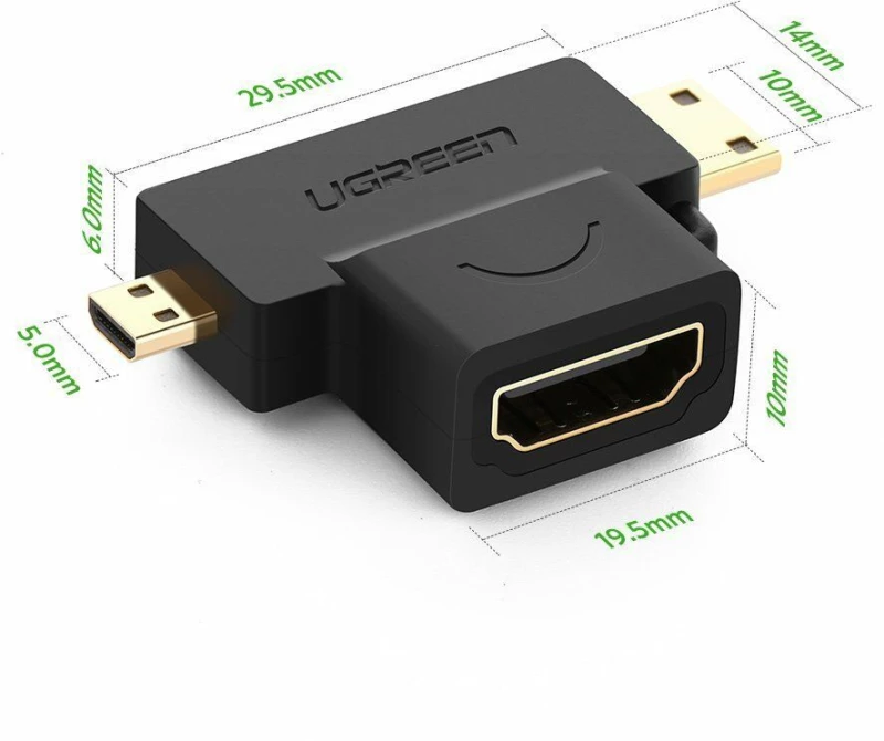 UGREEN 20144 adapter mini,micro HDMI σε HDMI GOLD PLATED - ΜΑΥΡΟ - UGR636BLK