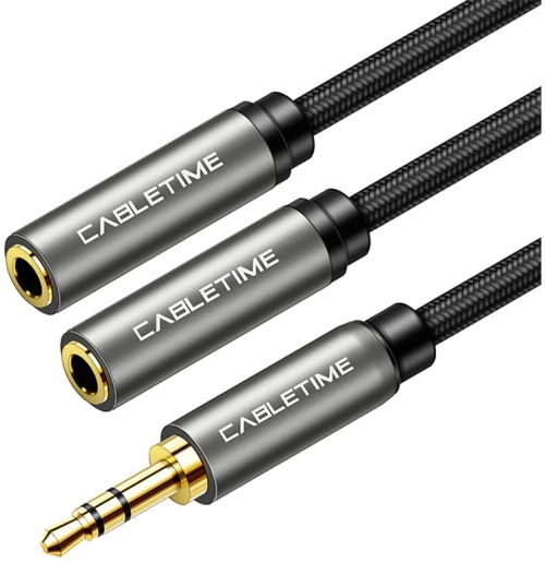 CABLETIME καλώδιο Stereo 3.5mm M σε 2x 3.5mm F AV309, 3pole, 0.2m, μαύρο
