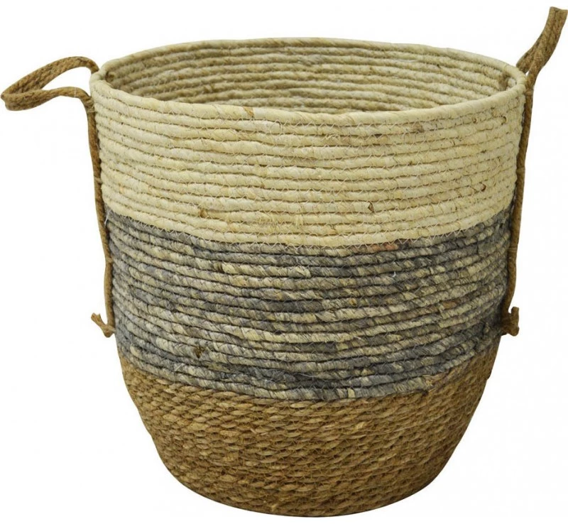 Διακοσμητικό Καλάθι Ψάθινο Μπεζ - Γκρι 40x40x39cm Ankor