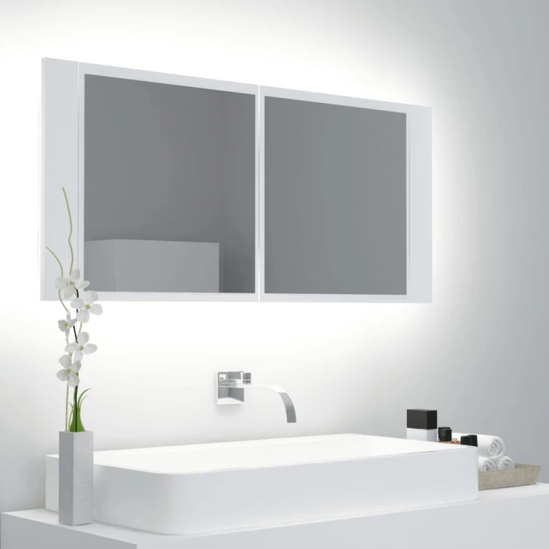 vidaXL Ντουλάπι Μπάνιου με Καθρέφτη και LED Λευκό 100 x 12 x 45 εκ. N/A Λευκό