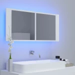 vidaXL Ντουλάπι Μπάνιου με Καθρέφτη και LED Λευκό 100 x 12 x 45 εκ. N/A Λευκό
