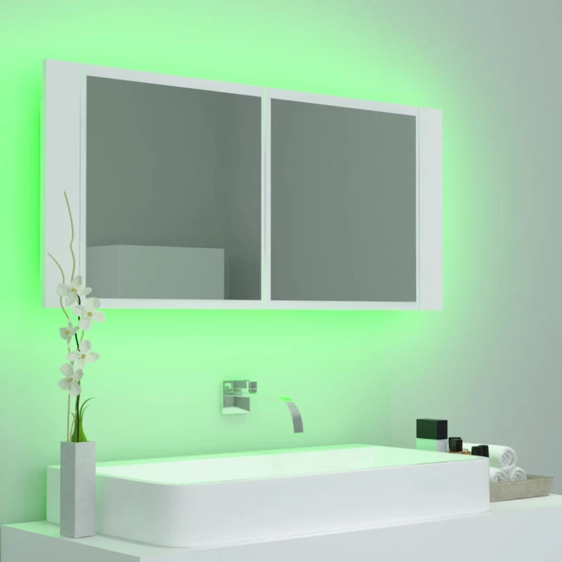 vidaXL Ντουλάπι Μπάνιου με Καθρέφτη και LED Λευκό 100 x 12 x 45 εκ. N/A Λευκό