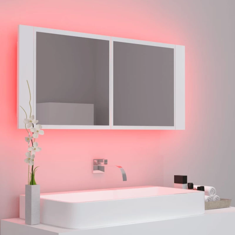vidaXL Ντουλάπι Μπάνιου με Καθρέφτη και LED Λευκό 100 x 12 x 45 εκ. N/A Λευκό
