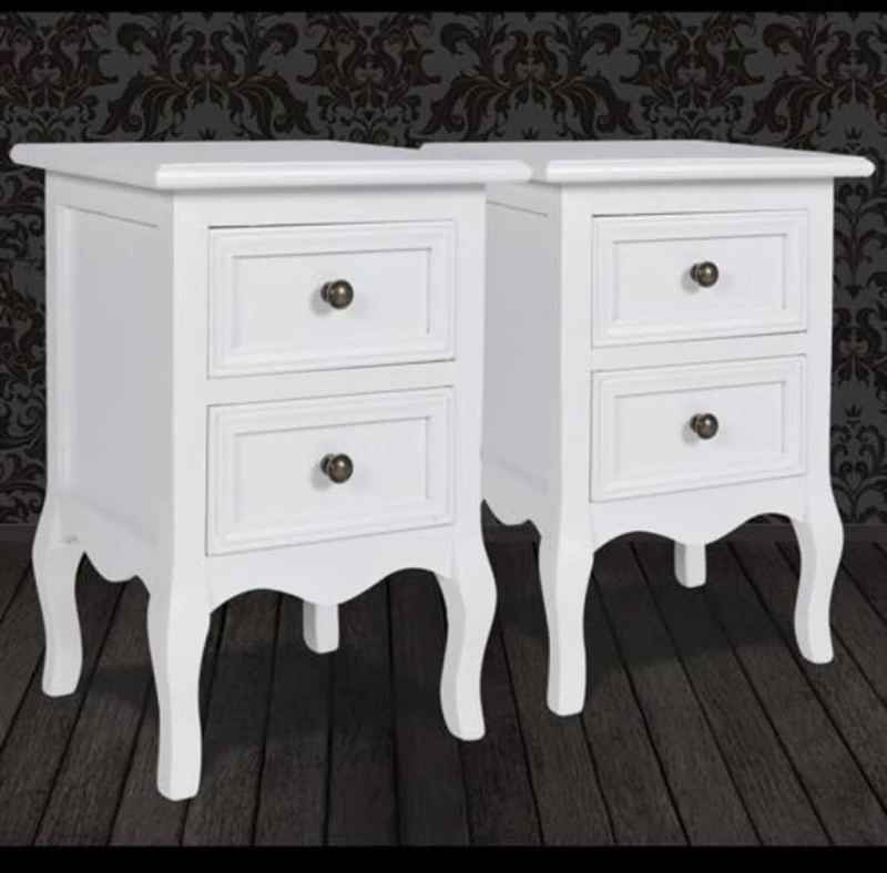 vidaXL Κομοδίνα με 2 Συρτάρια 2 τεμ. Λευκά από MDF N/A Λευκό