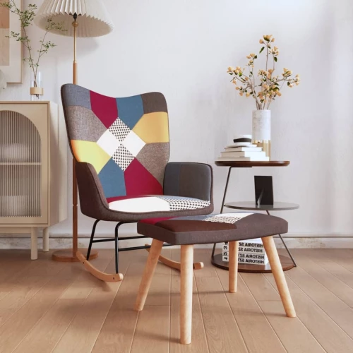 vidaXL Πολυθρόνα Κουνιστή Σχέδιο Patchwork Υφασμάτινη με Σκαμπό  Πολύχρωμο