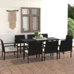 vidaXL Σετ Τραπεζαρίας Κήπου 9 τεμ. Μαύρο Συνθετικό Ρατάν N/A Μαύρο