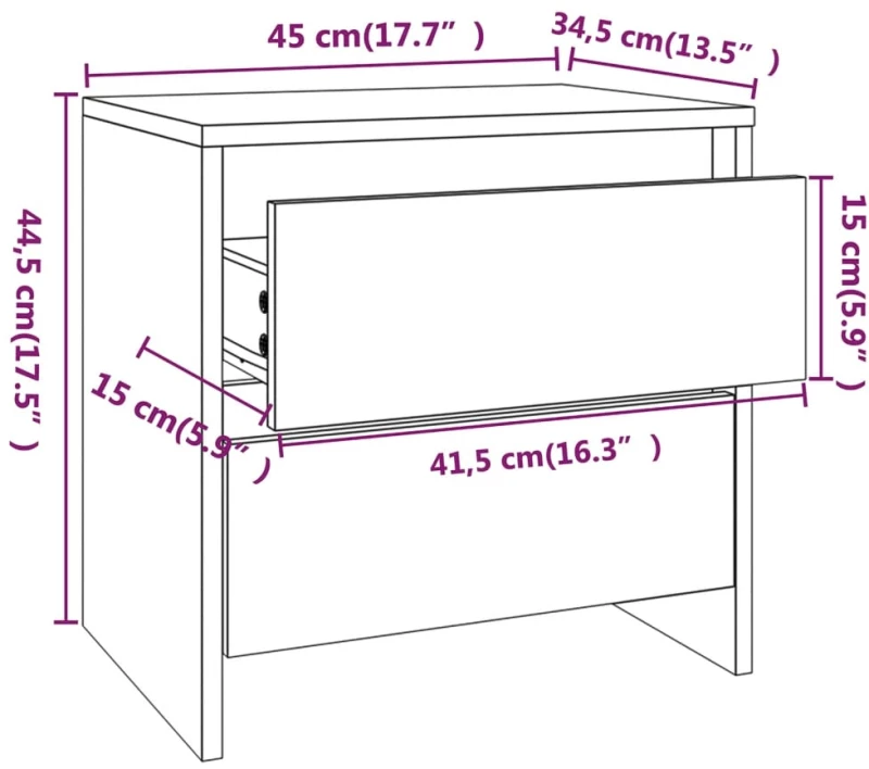 vidaXL Κομοδίνο Λευκό 45 x 34,5 x 44,5 εκ. από Μοριοσανίδα N/A Λευκό