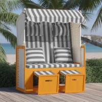 vidaXL Ξαπλώστρα Strandkorb Λευκό/Γκρι Συνθ. Ρατάν/Ξύλο με Μαξιλάρια N/A Λευκό