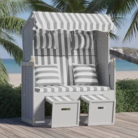 vidaXL Ξαπλώστρα Strandkorb Γκρι/Λευκό Συνθ. Ρατάν/Ξύλο με Μαξιλάρια N/A Γκρι
