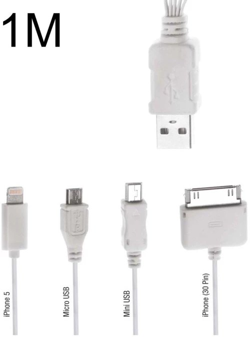 POWERTECH καλώδιο USB 2.0  4 in 1, 1m, λευκό