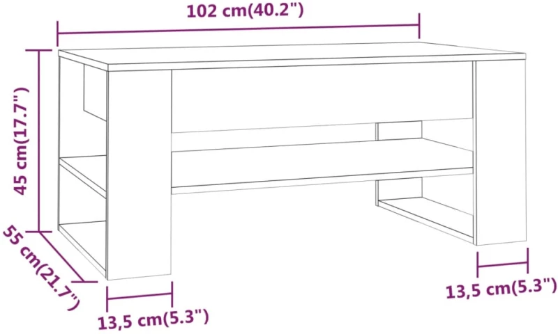 vidaXL Τραπεζάκι Σαλονιού Λευκό 102 x 55 x 45 εκ. από Επεξεργ. Ξύλο N/A Λευκό
