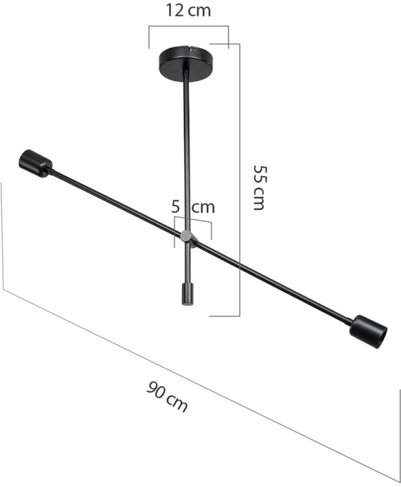 Φωτιστικό οροφής δίφωτο PWL-1157 pakoworld E27 μαύρο 90x90x55εκ