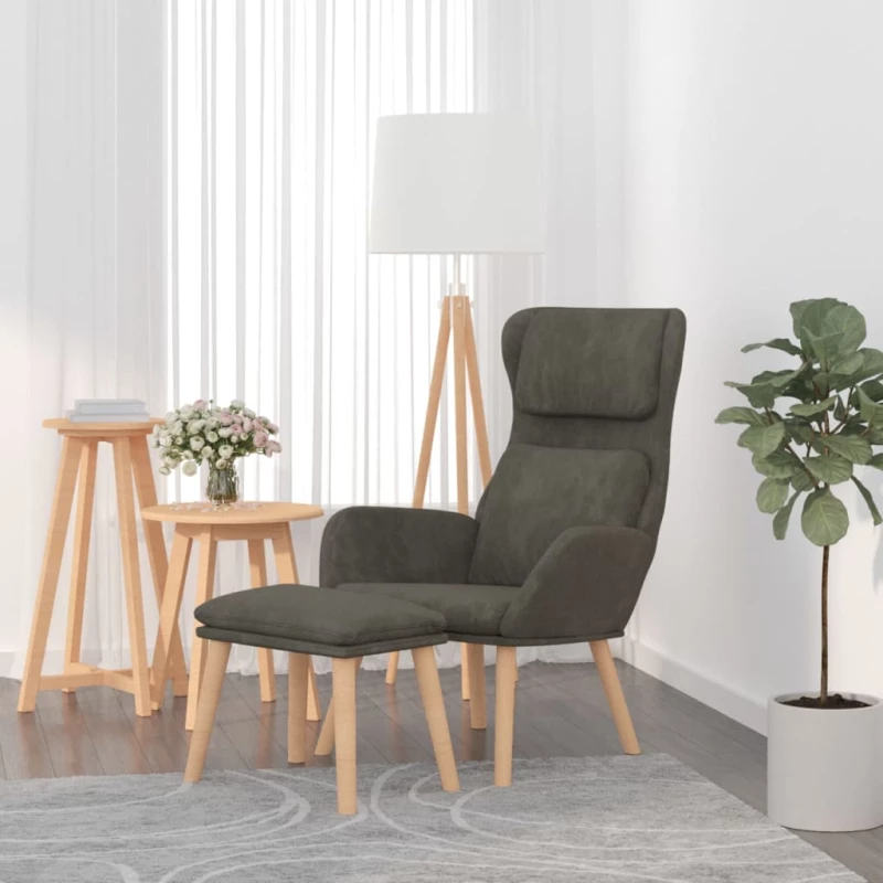vidaXL Πολυθρόνα Relax Σκούρο Γκρι Βελούδινη με Σκαμπό  Γκρι