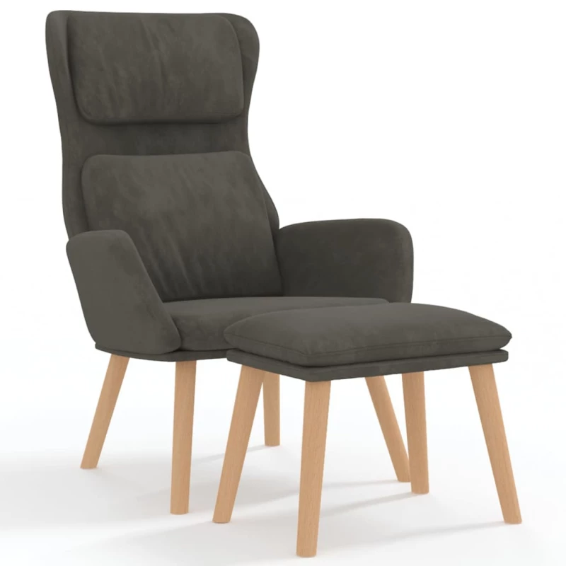 vidaXL Πολυθρόνα Relax Σκούρο Γκρι Βελούδινη με Σκαμπό  Γκρι