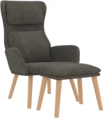 vidaXL Πολυθρόνα Relax Σκούρο Γκρι Βελούδινη με Σκαμπό  Γκρι