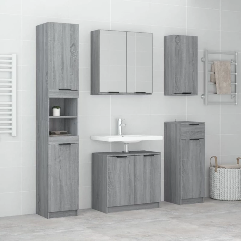 vidaXL Σετ Επίπλων Μπάνιου 5 Τεμαχίων Γκρι Sonoma Επεξεργασμένο Ξύλο N/A Γκρι