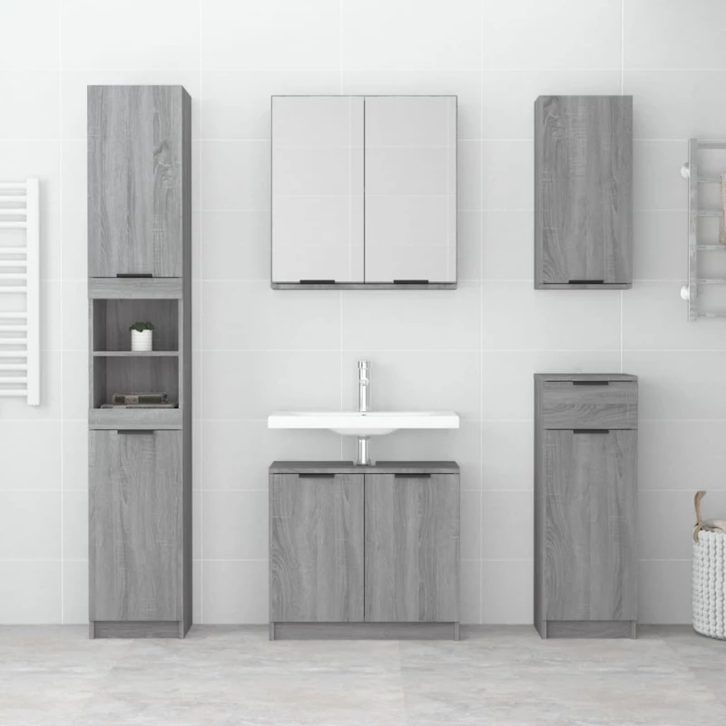 vidaXL Σετ Επίπλων Μπάνιου 5 Τεμαχίων Γκρι Sonoma Επεξεργασμένο Ξύλο N/A Γκρι