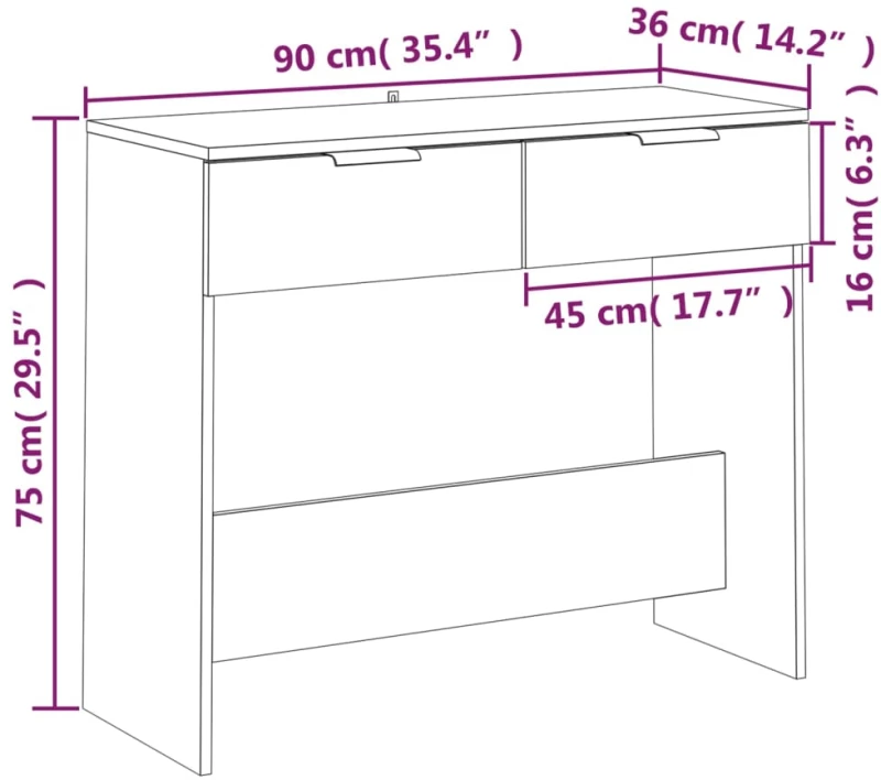 vidaXL Τραπέζι Κονσόλα Sonoma Δρυς 90x36x75 εκ. Επεξεργασμένο Ξύλο N/A Καφέ