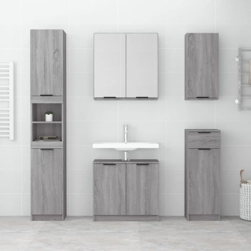 vidaXL Ντουλάπι Μπάνιου Γκρι Sonoma 32x34x188,5 εκ. Επεξεργασμένο Ξύλο N/A Γκρι