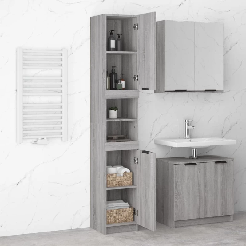 vidaXL Ντουλάπι Μπάνιου Γκρι Sonoma 32x34x188,5 εκ. Επεξεργασμένο Ξύλο N/A Γκρι
