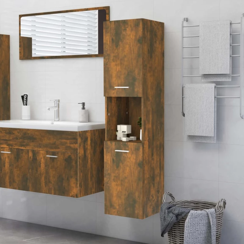 vidaXL Ντουλάπι Μπάνιου Καπνιστή Δρυς 30x30x130 εκ. Επεξεργασμένο Ξύλο N/A Καφέ