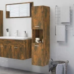 vidaXL Ντουλάπι Μπάνιου Καπνιστή Δρυς 30x30x130 εκ. Επεξεργασμένο Ξύλο N/A Καφέ
