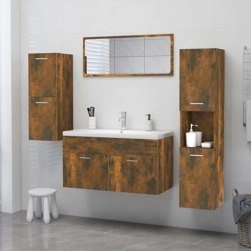 vidaXL Ντουλάπι Μπάνιου Καπνιστή Δρυς 30x30x130 εκ. Επεξεργασμένο Ξύλο N/A Καφέ