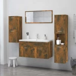 vidaXL Ντουλάπι Μπάνιου Καπνιστή Δρυς 30x30x130 εκ. Επεξεργασμένο Ξύλο N/A Καφέ