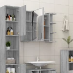 vidaXL Ντουλάπι Καθρέπτης Μπάνιου Γκρι Sonoma 80x20,5x64 εκ Επεξ. Ξύλο N/A Γκρι