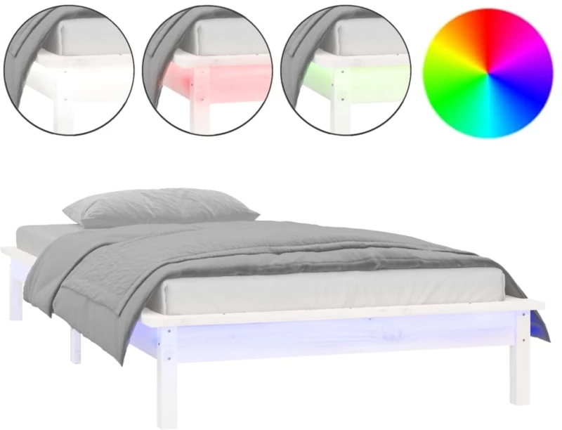 vidaXL Πλαίσιο Κρεβατιού LED Λευκό 75x190 εκ. Ξύλο 2FT6 Small Single 75 x 190 cm Λευκό