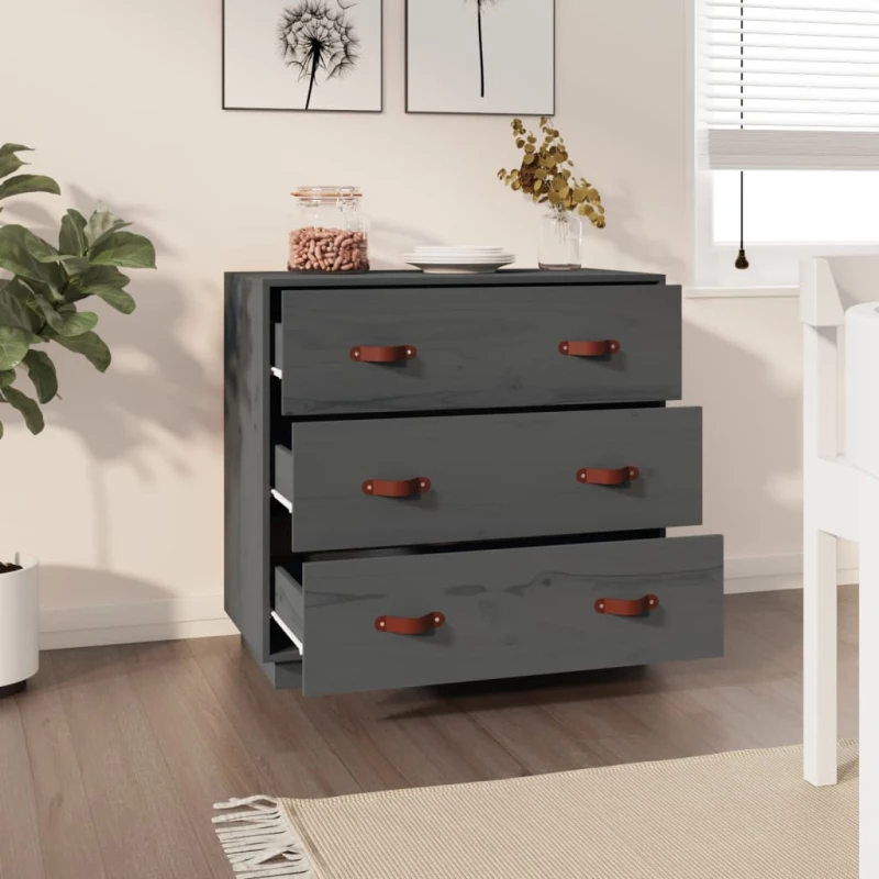 vidaXL Ντουλάπι Γκρι 80x40x75 εκ. από Μασίφ Ξύλο Πεύκου N/A Γκρι