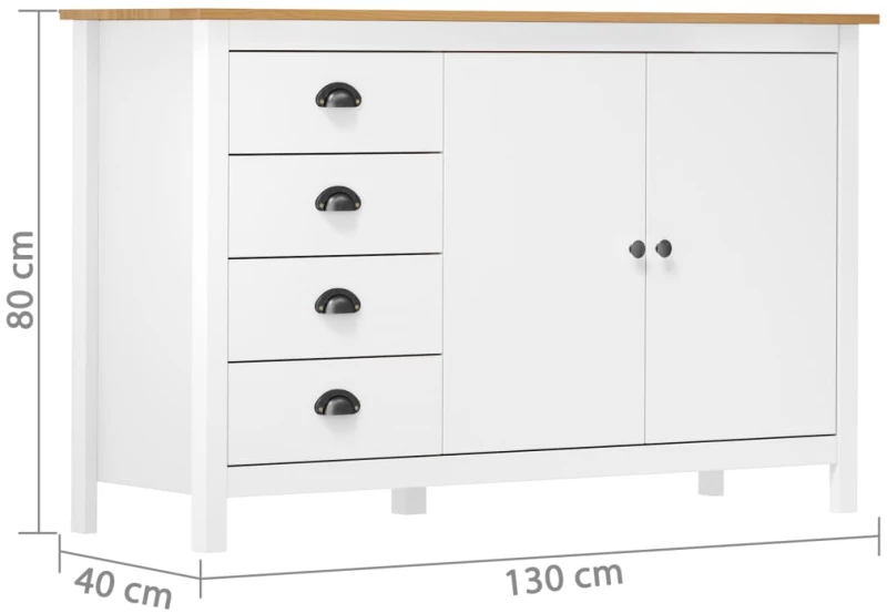 vidaXL Μπουφές Hill Range Λευκός 130x40x80 εκ. από Μασίφ Ξύλο Πεύκου N/A Λευκό