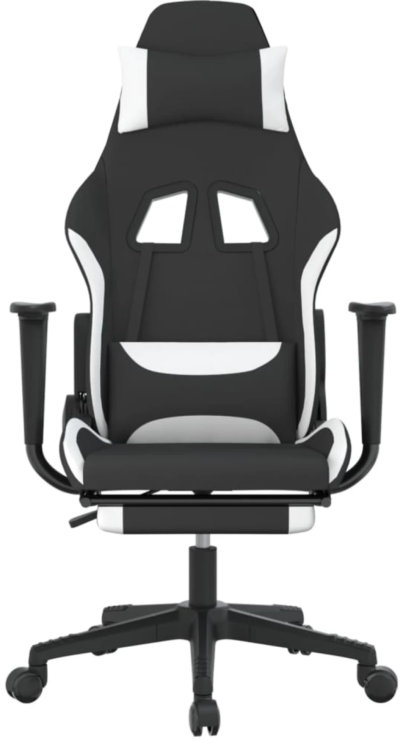 vidaXL Καρέκλα Gaming Μαύρο/Λευκό Ύφασμα με Υποπόδιο  Μαύρο
