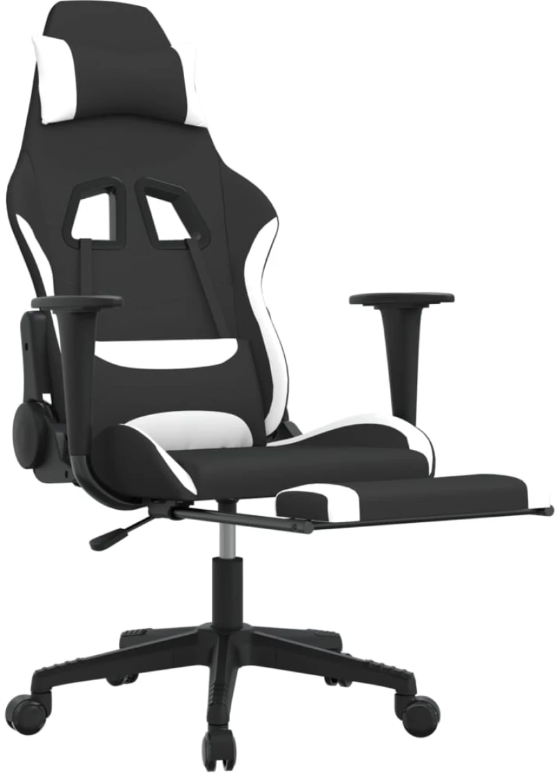vidaXL Καρέκλα Gaming Μαύρο/Λευκό Ύφασμα με Υποπόδιο  Μαύρο
