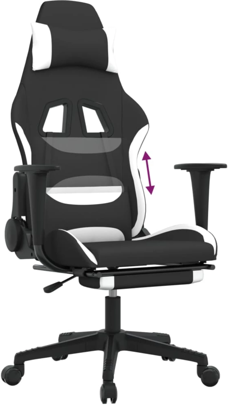 vidaXL Καρέκλα Gaming Μαύρο/Λευκό Ύφασμα με Υποπόδιο  Μαύρο