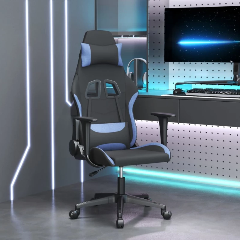 vidaXL Καρέκλα Gaming Μαύρη και Μπλε Υφασμάτινη  Μαύρο