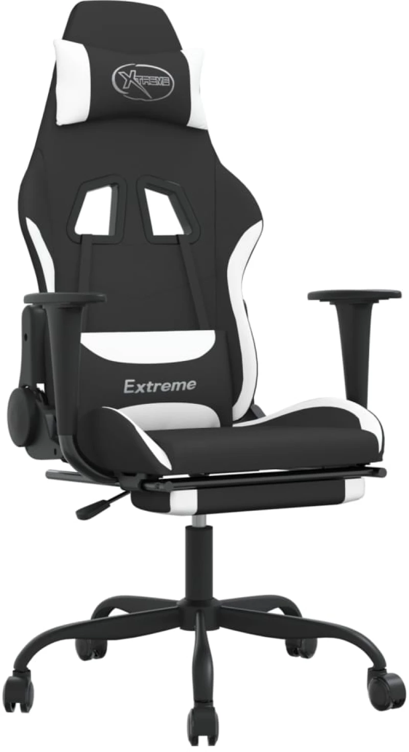 vidaXL Καρέκλα Gaming Μαύρο/Λευκό Ύφασμα με Υποπόδιο  Μαύρο