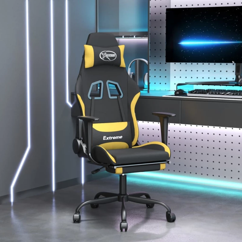 vidaXL Καρέκλα Gaming Μαύρη/Κίτρινο Ύφασμα με Υποπόδιο  Μαύρο
