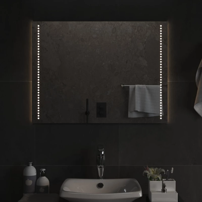 vidaXL Καθρέφτης Μπάνιου με LED 80x60 εκ. 80 x 60 cm Διαφανές