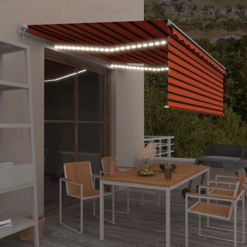 vidaXL Τέντα Συρόμενη Χειροκίνητη με Σκίαστρο&LED Πορτοκαλί/Καφέ 4x3 μ 4 x 3 m Πορτοκαλί
