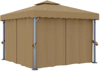 vidaXL Κιόσκι Taupe 3 x 3 μ. από Αλουμίνιο με Κουρτίνα 3 x 3 m μπεζ-γκρι