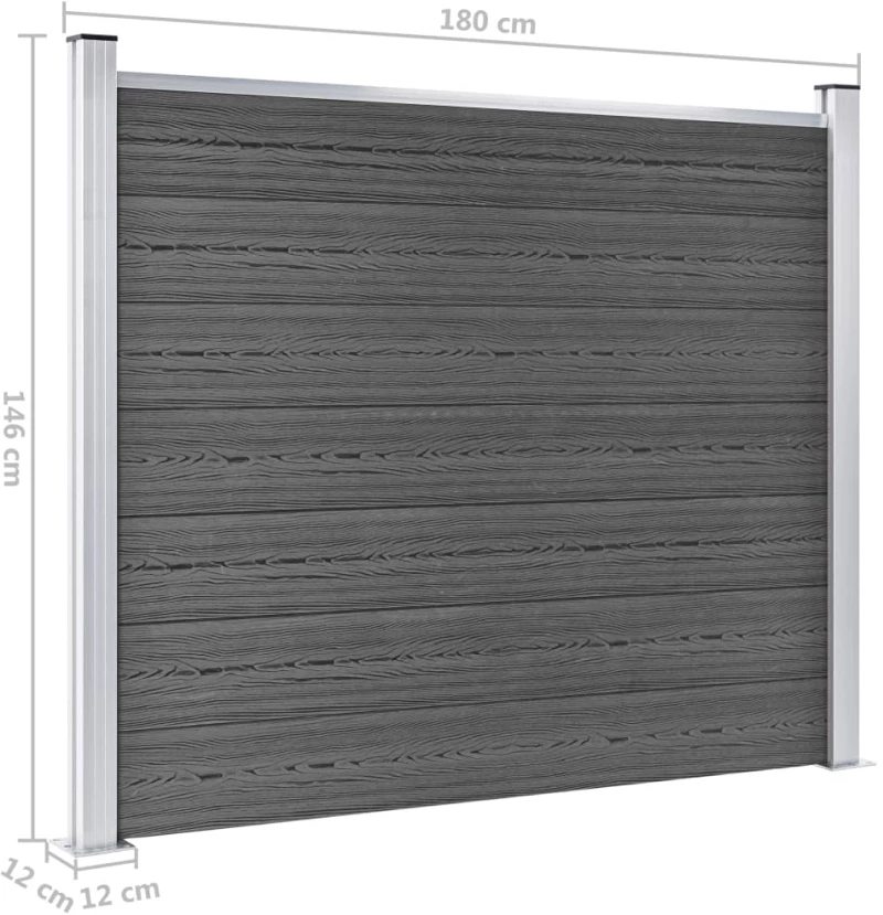 vidaXL Σετ Πάνελ Περίφραξης Μαύρο 699 x 146 εκ. από WPC 699 x 146 cm Μαύρο