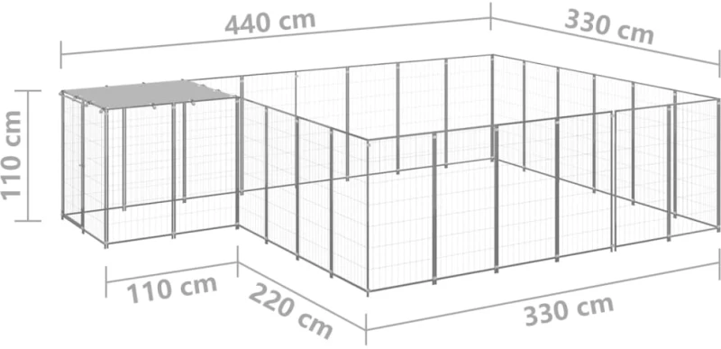 vidaXL Σπιτάκι Σκύλου Ασημί 12,1 μ² Ατσάλινο 12.1 m² Ασήμι