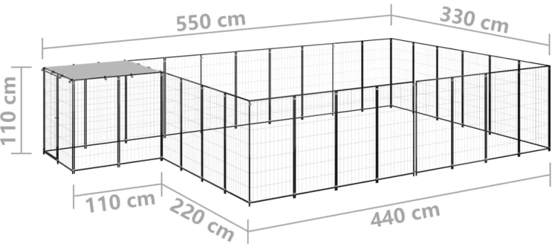 vidaXL Σπιτάκι Σκύλου Μαύρο 15,73 μ² Ατσάλινο 15.73 m² Μαύρο