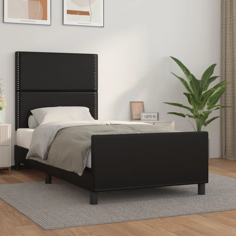 vidaXL Πλαίσιο Κρεβατιού με Κεφαλάρι Μαύρο90x200εκ. από ΣυνθετικόΔέρμα 90 x 200 cm Μαύρο