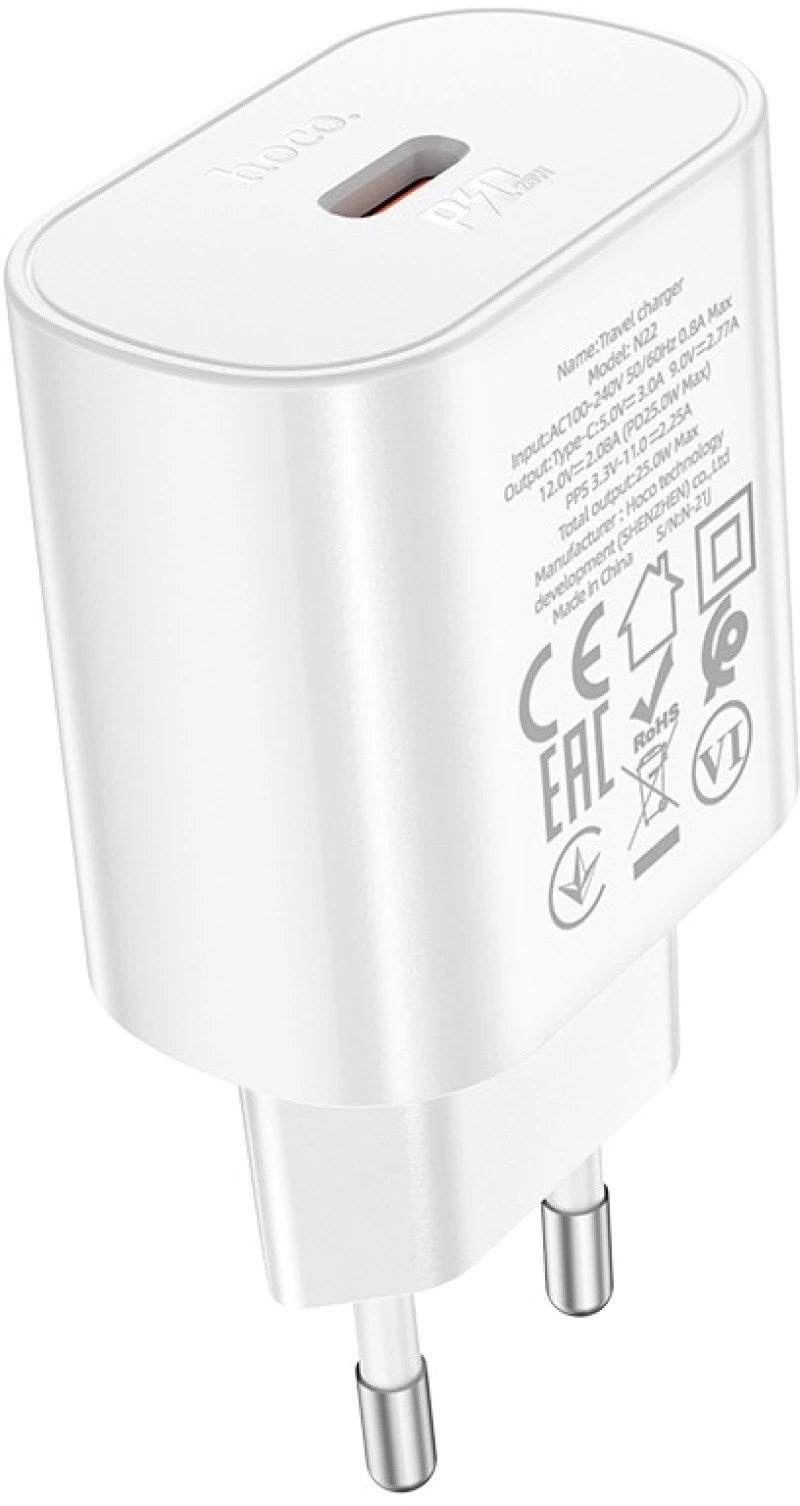 Φορτιστής Ταξιδίου Hoco N22 Jetta USB-C PD25W Small Body Λευκός
