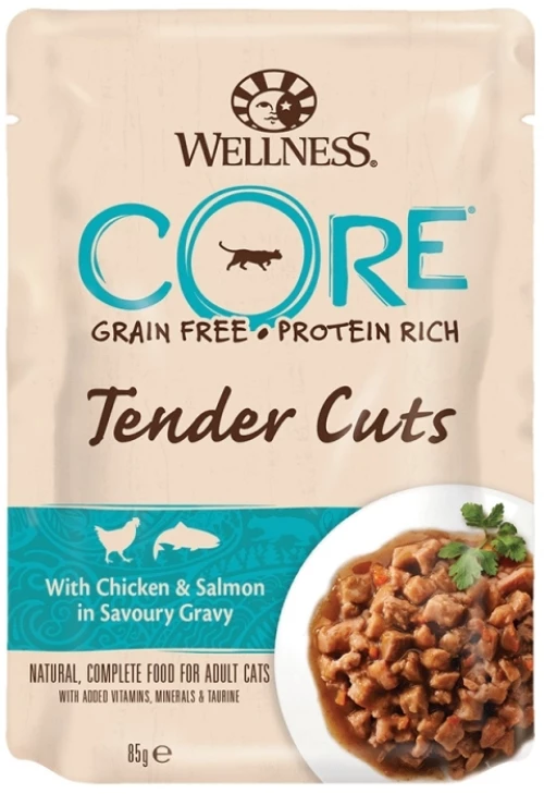 Wellness Core Tender Cuts Fillets Κοτόπουλο & Σολομό σε σάλτσα 24 x 85gr