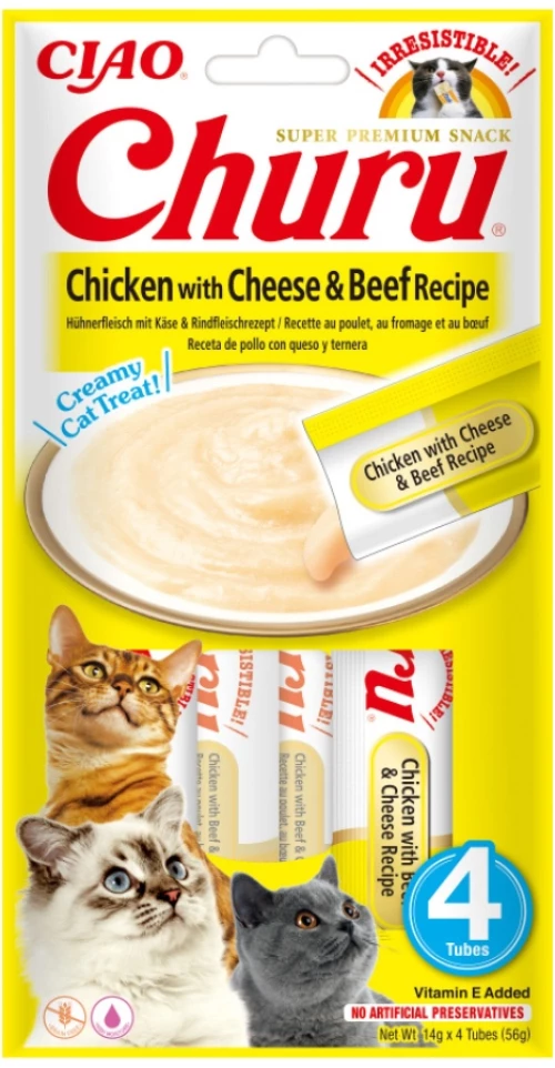 Λιχουδιές Γάτας Churu Cat Cheese & Beef (4x14gr) 56gr Κρέμα